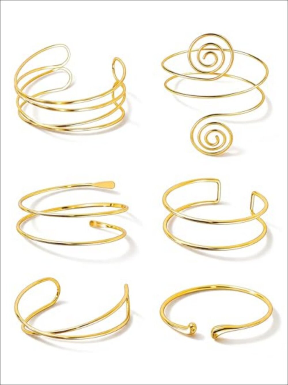 6 Pc Gold Arm Cuff Bracelet Set Adjustable Minimalist Boho Upper Arm Jewelry